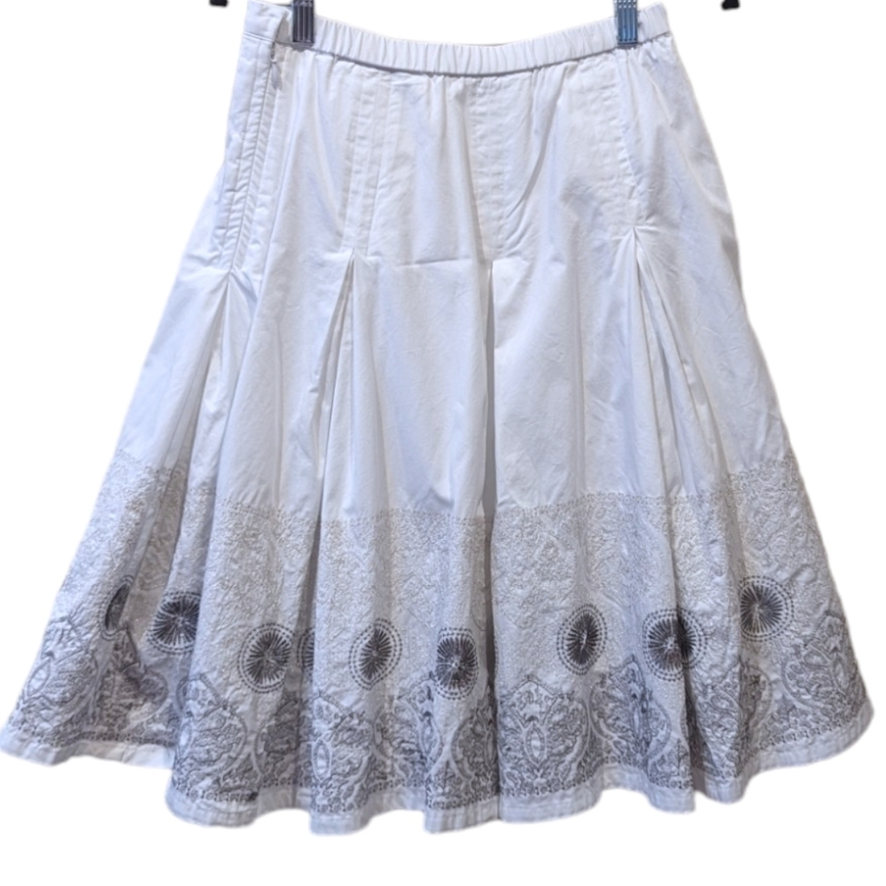 Coldwater Creek White Multi-Gored Silver Embroidered A-Line Princess Skirt (SP)